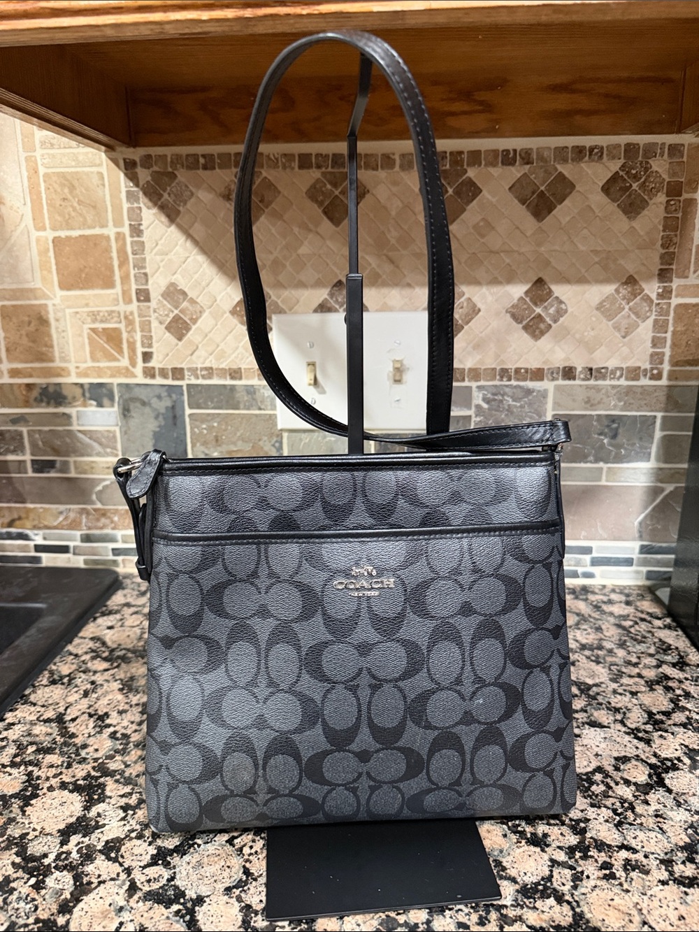 Coach Black Signature Monogram Shoulder Bag